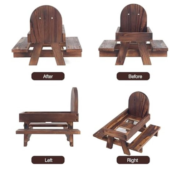Squirrel & Chipmunk Miniature Wooden Picnic Table - Feeder w/ Removable Umbrella - Picture 4 of 10